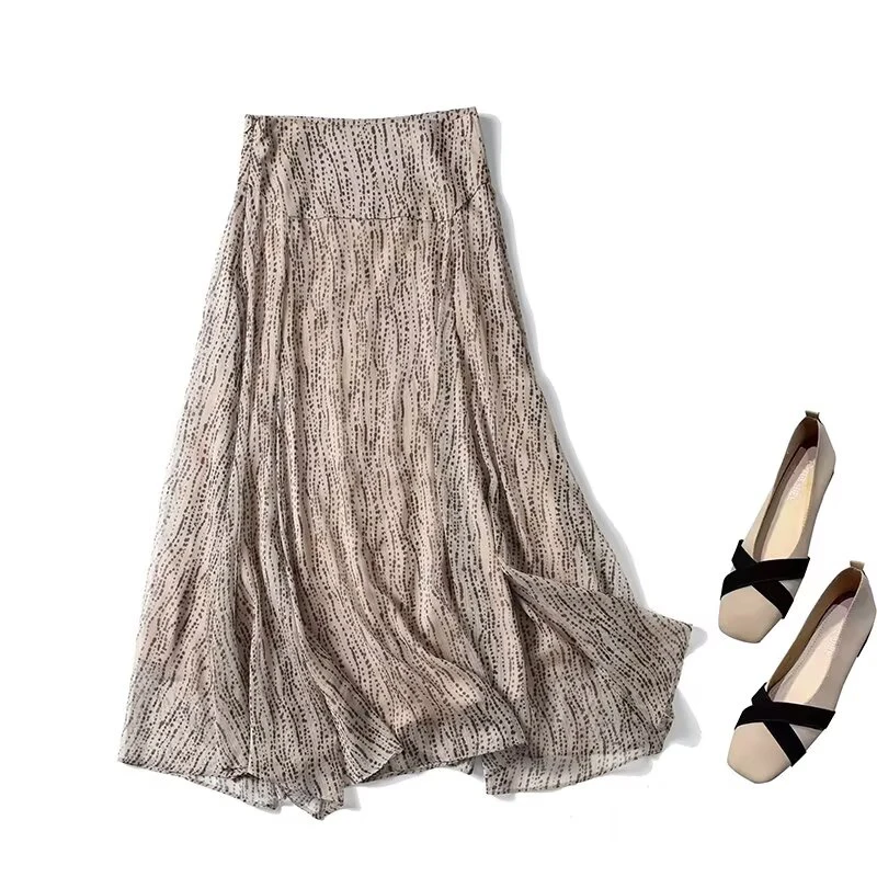 YENKYE Vintage Dot Print Irregular Hem A-line Midi Skirt For Women High Waist Spring Autumn Casual Elegant Lady Skirts