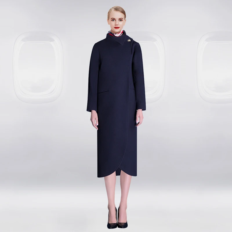 

Singapore Trend Airline Company Occupation Dress New Woman Spring Autumn Long Woolen Coat Stewardess Uniform Clothing Lady