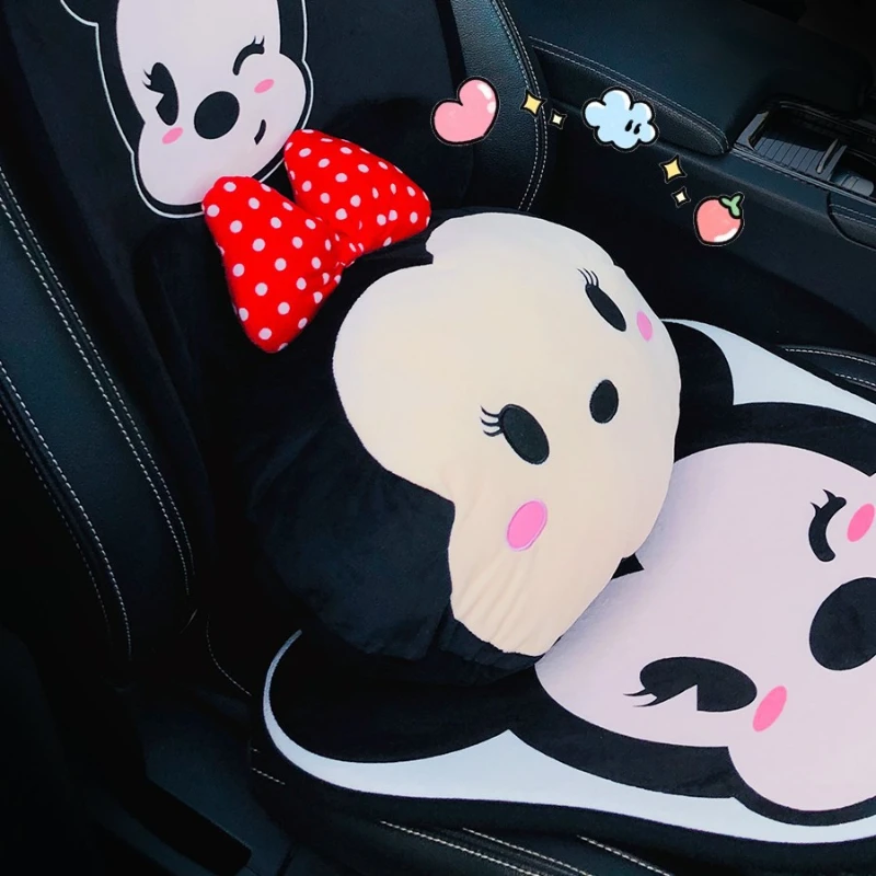 Disney Anime Figure Mickey Minne Car Headrest Neck Protection Pillow Ornament Cute Cartoon Auto Seat Headrest Decor Accessories