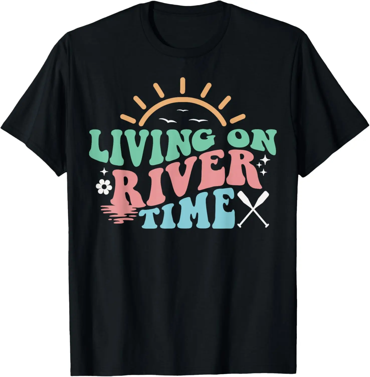 

Living On River Time Summer Vacay Boat Adventure Getaway T-Shirt