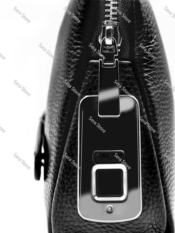 Men's Fingerprint Lock Bag, Leather Handbag, Long Money Wallet, Mobile Phone Pouch, Anti-Theft Messenger Pouch