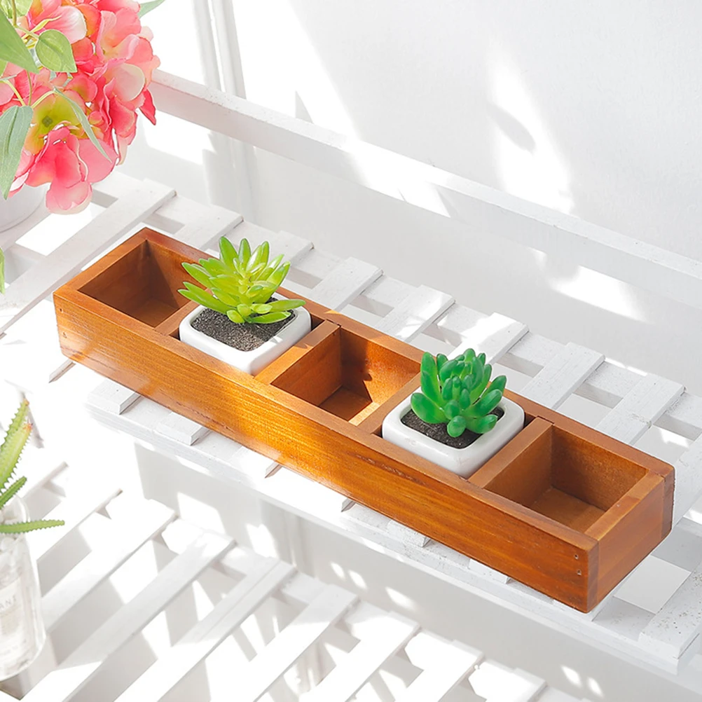 

1Pcs Rectangular Wooden Box 5 Grids Rustic Storage Organizer Multifunctional Flower Pot Plant Holder Home Office Garden