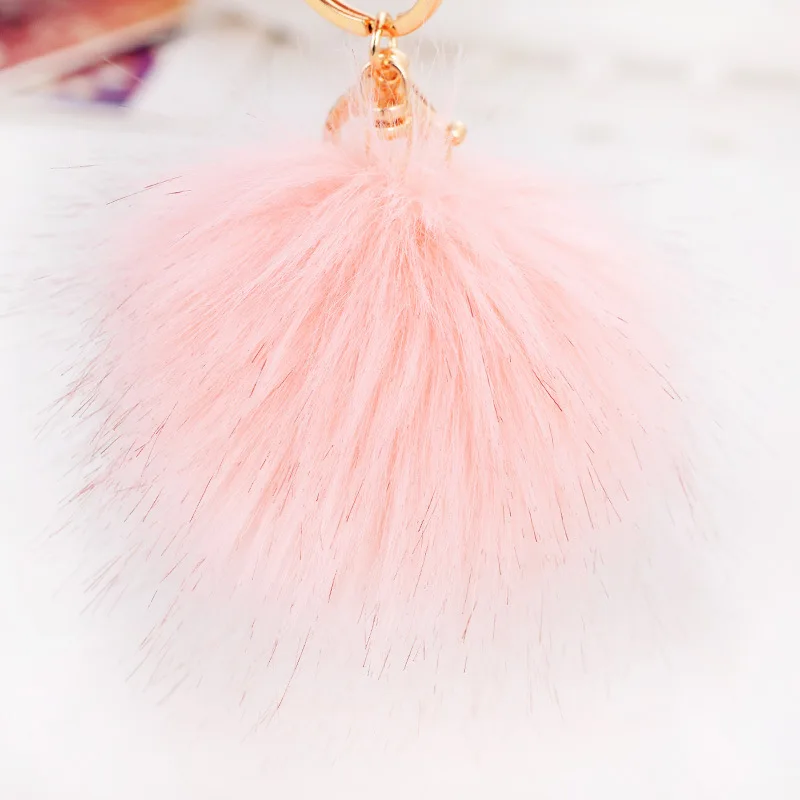 Dalaful Cute Faux Rabbit Fur Ball Flower Key Chains Rings Holder Bag Pendant PomPom Keyrings KeyChains For Car For Women K284