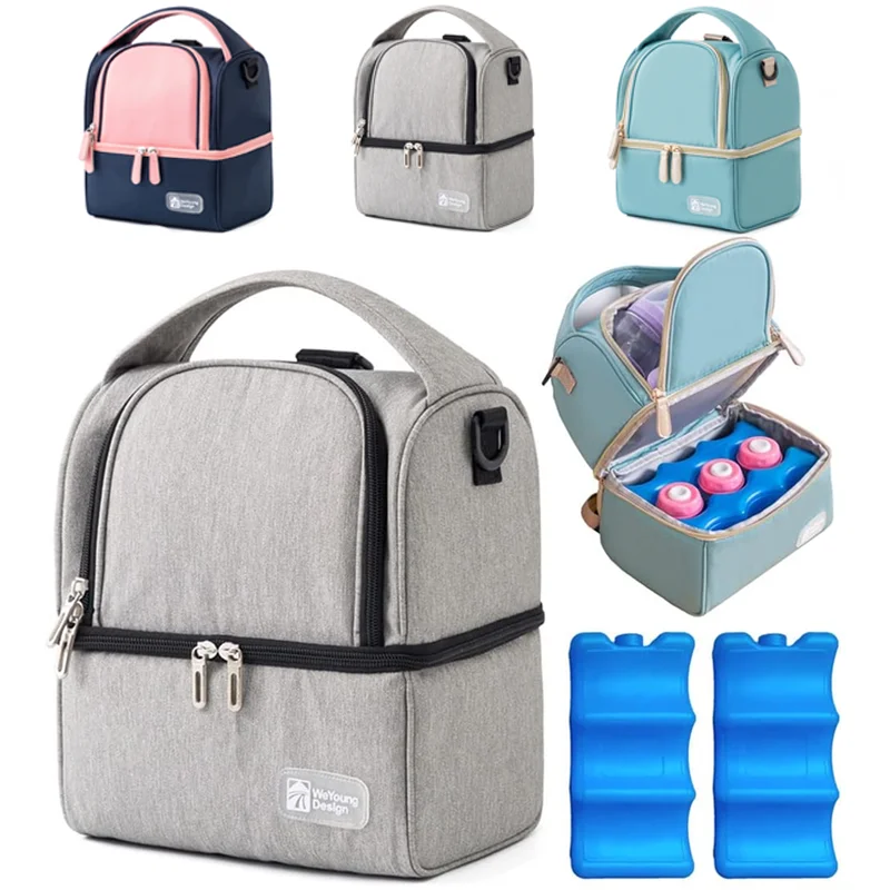 Double Laye Cooler Lunch Box Bag Breast Milk Storage Bag Food Fresh Bag Multifunction for Men Women Work Outdoor Travel Picnic