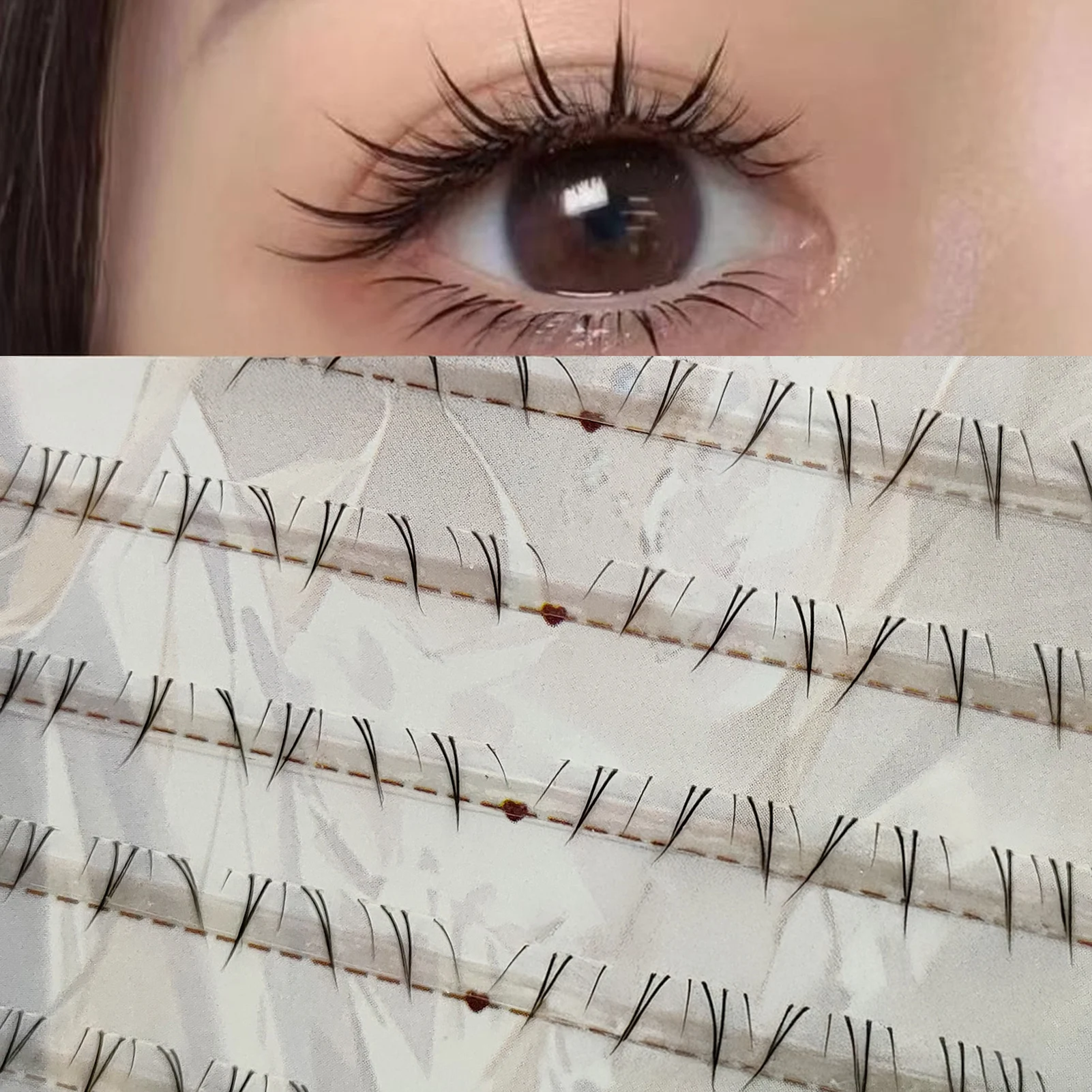 Weiche Manga-Wimpern für den unteren Wimpernkranz, natürlicher Look, transparenter, dünner Stiel, 5-7 mm, Fuchswimpern-Stil, künstliche Wimpern für Modenschau, Tanz, Hochzeit – Detail 3