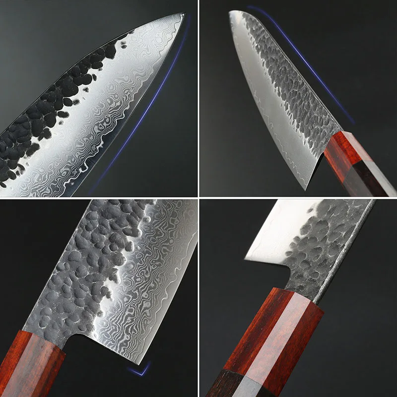 9 Inch Gyutou Knife 10Cr15MoV Damascus Steel Blade Chefs Cleaver Sashimi Slicing Sushi Kitchen Knives Wood Handle Cooking Tools