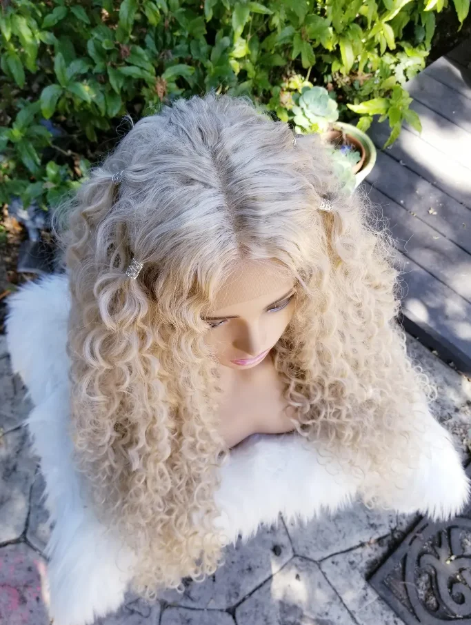 Perruque Lace Front Wig synthétique bouclée et crépue pour femme, perruque Blonde blanche claire, perruque bon marché de haute qualité, en liquidation, utilisation quotidienne