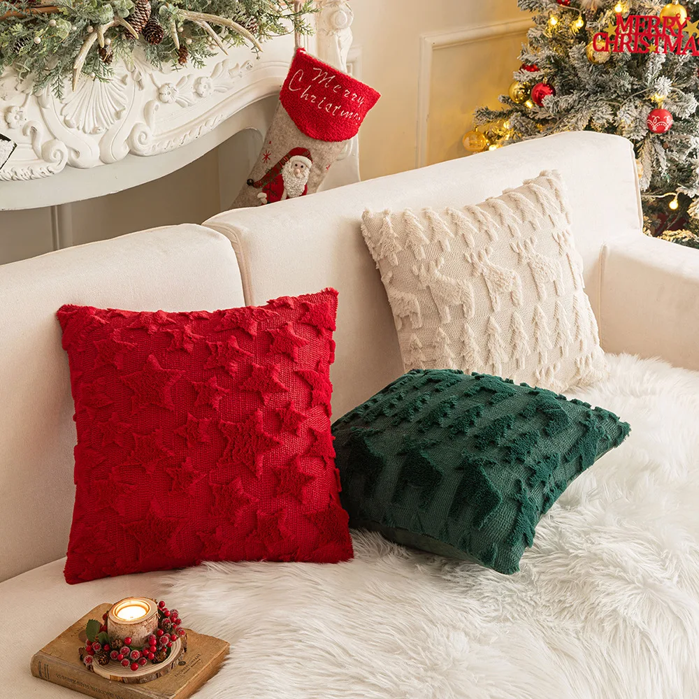 Christmas Decorative Pillow Cover 45x45cm Plush Cushion Cover for Living Room Couch Sofa Soft Pillows Home Decor Xmas