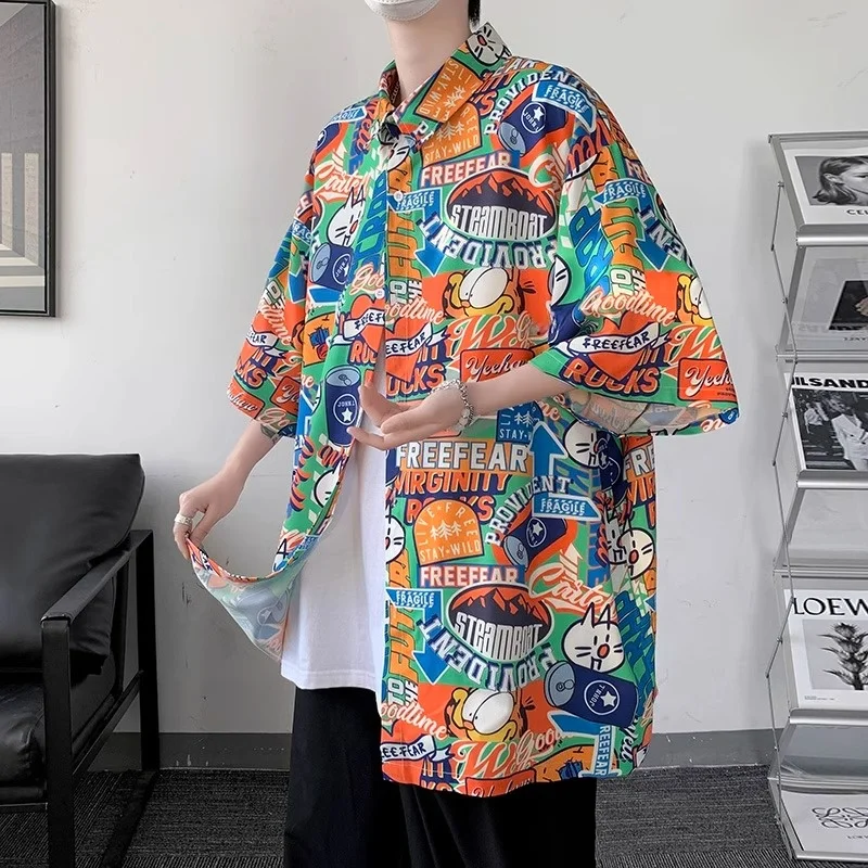 

Large Size 300 Pou Thin ort Sve Color Blo Men's Summer Casual irt Vintage Hong Kong Sle High End Loose Top