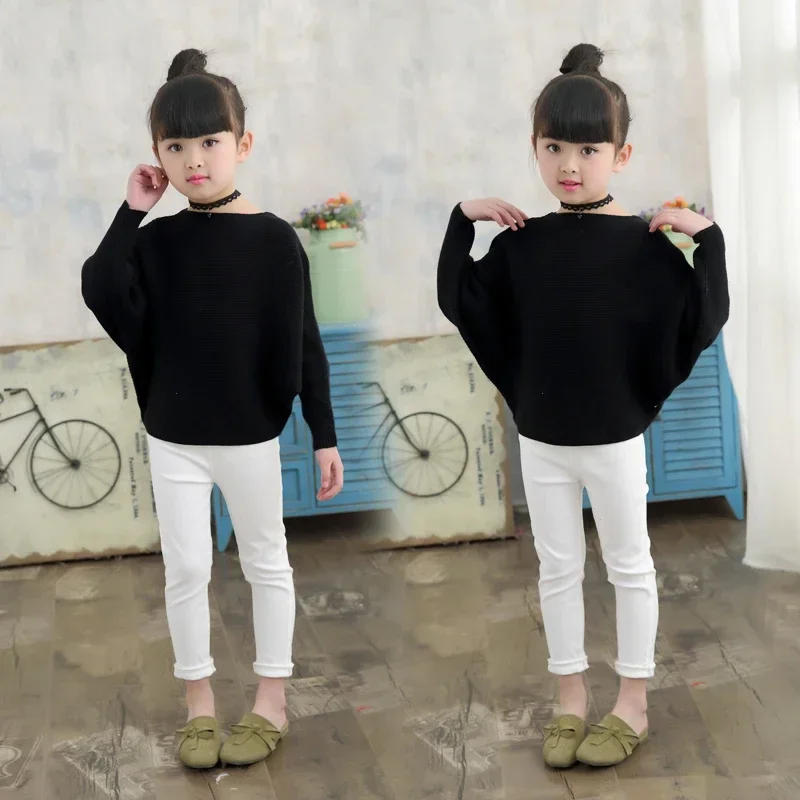 2023 Autumn Children's Clothes Girls Knitted Sweaters Solid Thin Girl Bat Sweaters For Girls Big Kids Pullovers Sweater