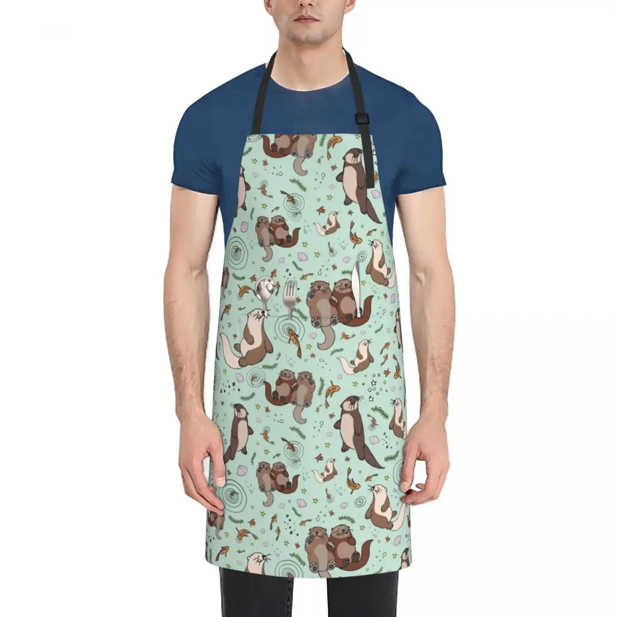 Otters in Blue Apron Barber Kitchens Men Apron