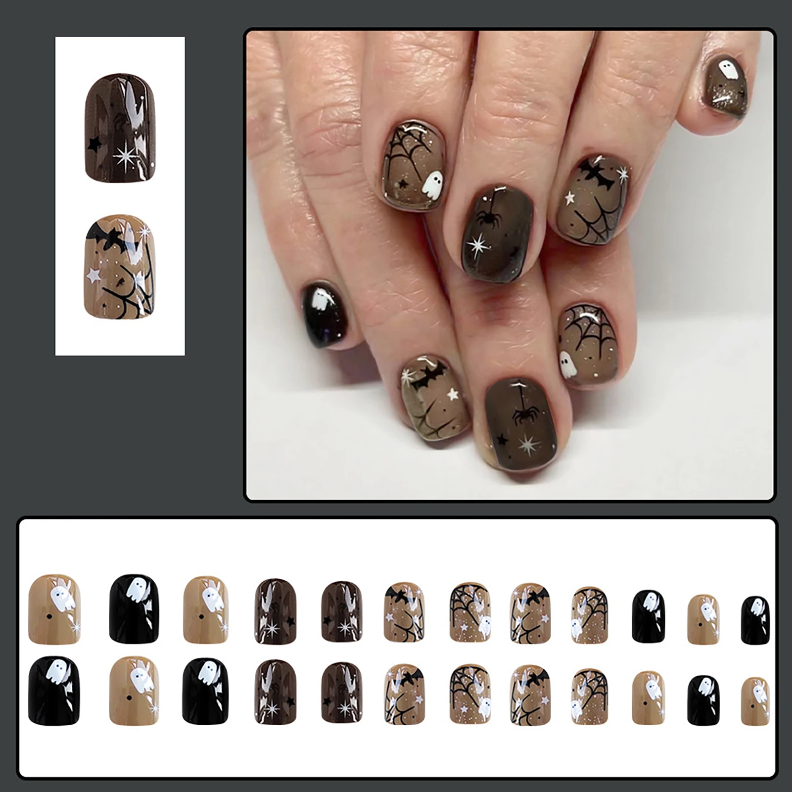 Brown Black Short Press on Nails Ultra-flexible Long Lasting Fake Nails for Shopping Traveling Dating