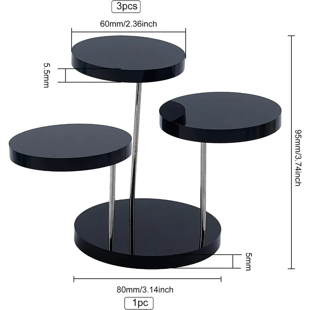 Acrylic Round Barbell Pedestal Display 3 Tier Black Acrylic Rotatable Jewelry Display Stands Earring Ring Bracelet Jewelry