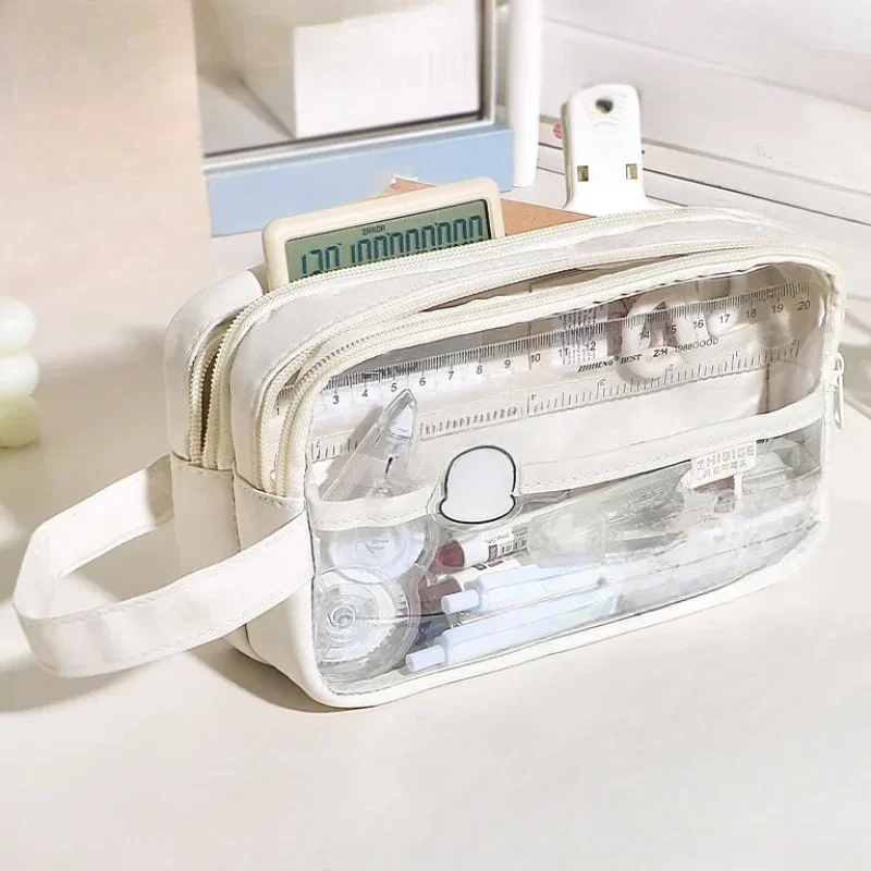 Transparent Large Capacity Pencil Bag Aesthetic School Pen Cases Korean Style Stationery Holder Pen Case Student School Supplies