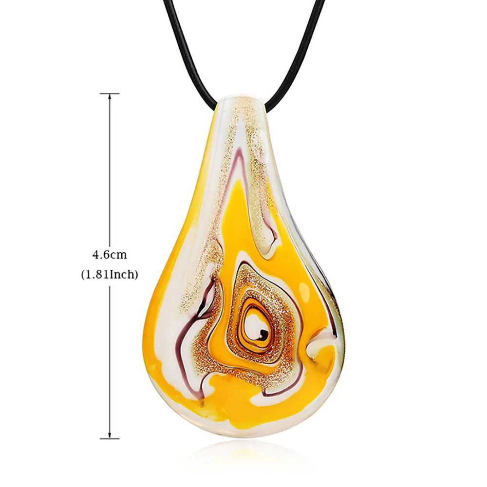 1PCS Blue Muran Glass Leaf Pendant Necklace Jewelry Gift Woman Chinese Style Handmade Whirlwind Pattern Sands Sweater Chain