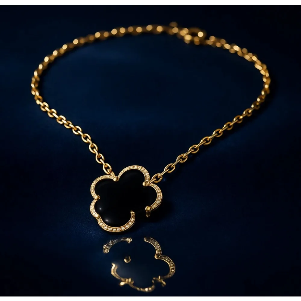 

Кулон-подвеска в виде четырехлистного клевера, позолота 14K, черный оникс, перламутр, подарок для женщин