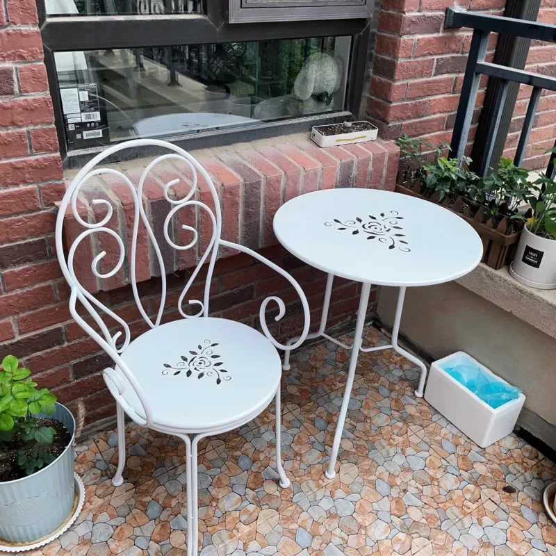 American Style Garden Table and Chair Set Iron Hollowed Out Backrest Chair Courtyard Leisure Terrace Table Outdoor Balcony Table