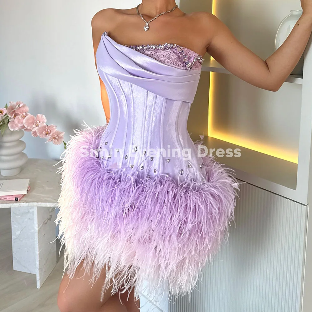 

Simin Women's Fashion Satin Pleats Strapless Beaded Fur Mini Prom Dress With Sleeveless Sexy Cacktail Party Dresses 2025