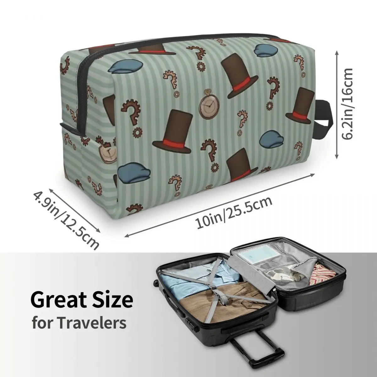 Professor Layton Repeated Pattern (Green) Makeup Bag Cosmetic Organizer Storage Dopp Kit Toiletry Cosmetic Bag for Women Beauty