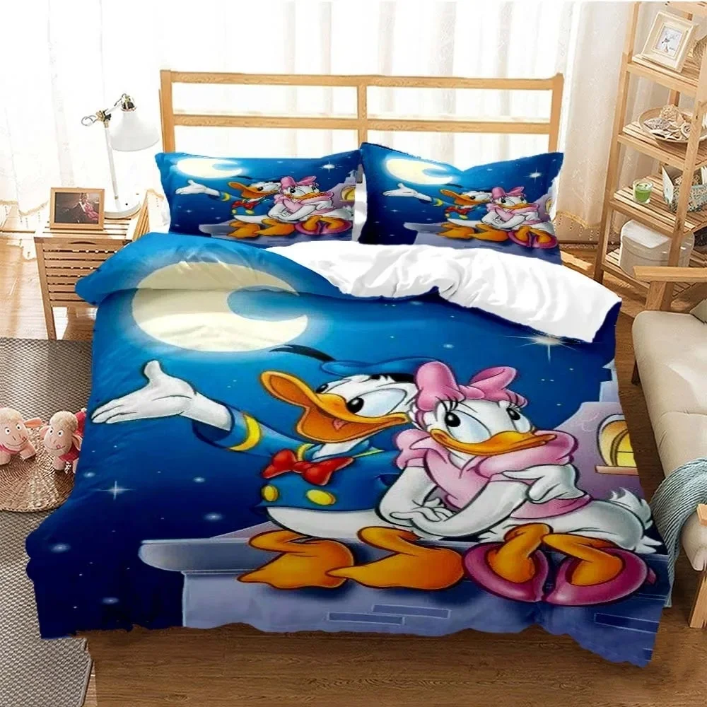 Disney Cartoon Duvet Cover Set Donald Duck Cute Pattern Bedding Set Duvet Cover Pillowcase for Kids Boys Girls Room decoration