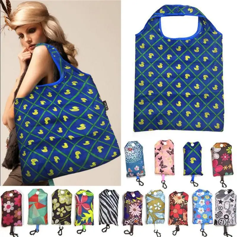 Foldable Oxford Recycle Shopping BagEco Friendly Ladies Reusable Shopping Tote Bag Floral Fruit Vegetable Grocery Pocket