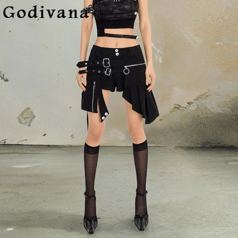 Punk Sexy Y2k Black Gothic Street Short Pantskirt Personalized High Waist A-line Spring and Summer Girls Irregular Pantskirts