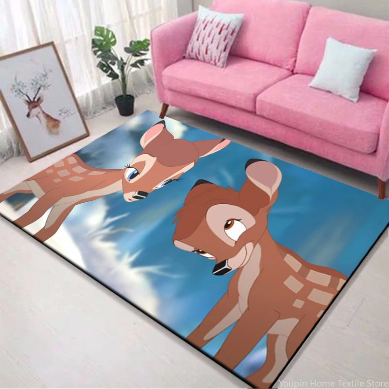 Disney Bambi Fawn 3D Printed Area Rug Carpet for Living Room Kitchen Bedroom Bedside Doormat Kids Decor Anti-Slip Floor Mat Gift