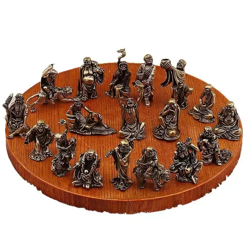 Brass Eighteen Arhat Buddha Statues Subdue The Dragon and Subdue The Tiger Arhat Complete Set of Ornaments Chinese Creative