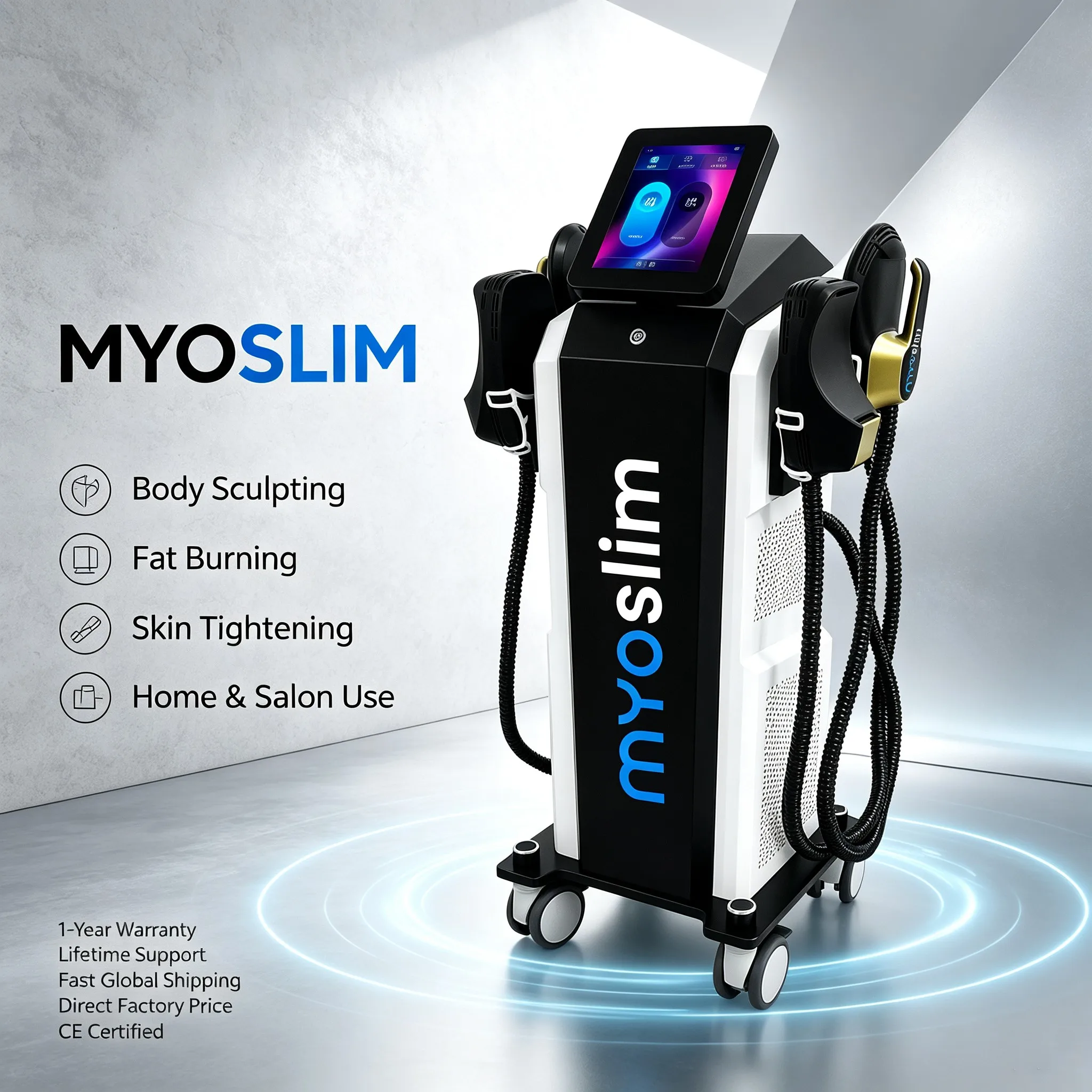 Myoslim 6500W EMS Muscle Stimulators Devices Foldable Screen 4 Handles RF Fat Burning Sculpting Beauty Massager Machine For Body