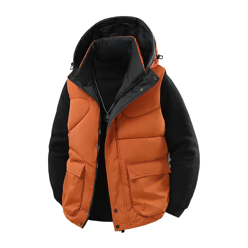 

Осенне-зимний ветрозащитный теплый легкий жилет для пешего туризма, мужской однотонный толстый хлопковый жилет с капюшоном, повседневный хлопковый жилет