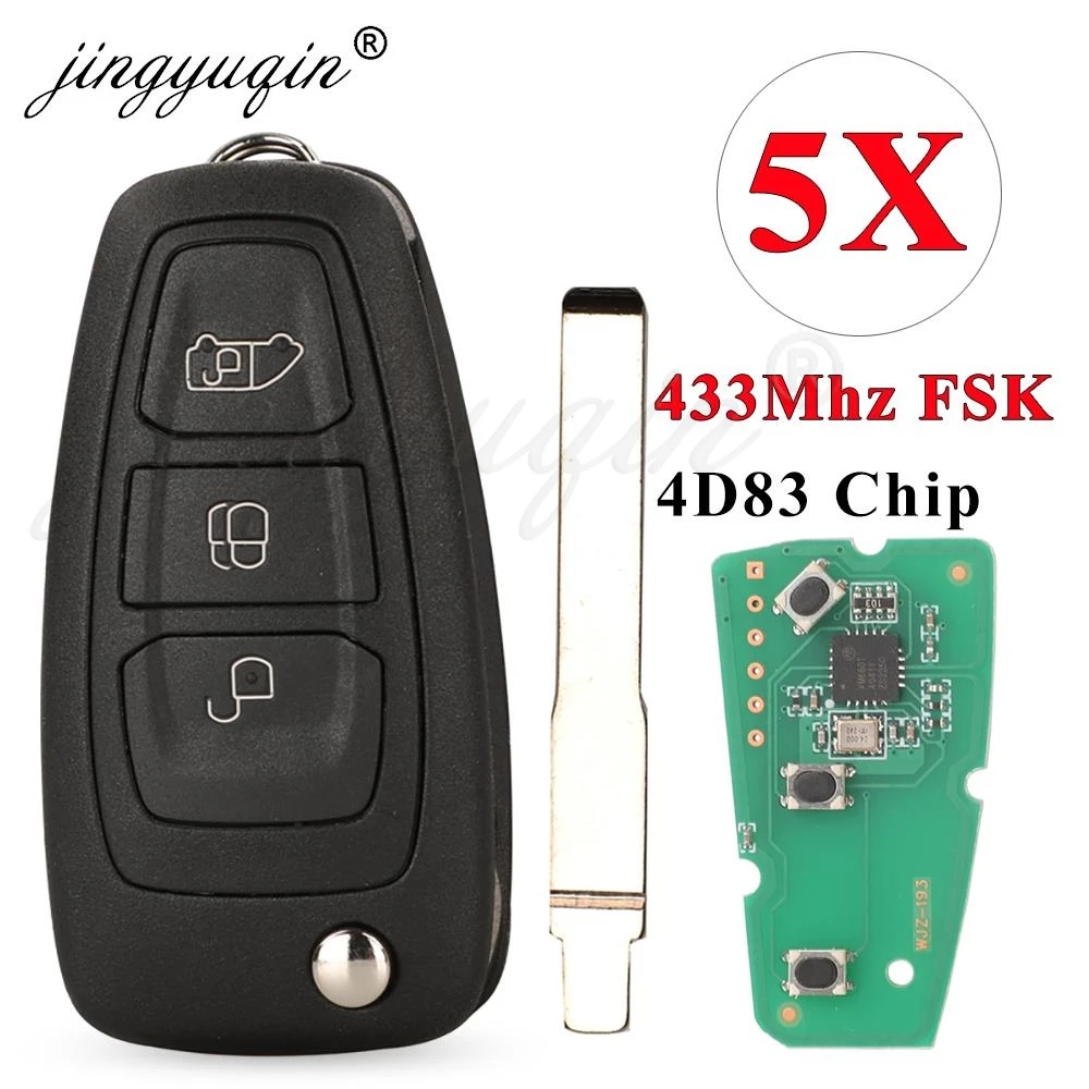 

jingyuqin 5pcs 3BTN Flip Remote Key Fob 433MHZ FSK 4D83 for 2013+ FORD TRANSIT CUSTOM MK8 CARGO TOURNEO CUSTOM Focus MK3 Ranger