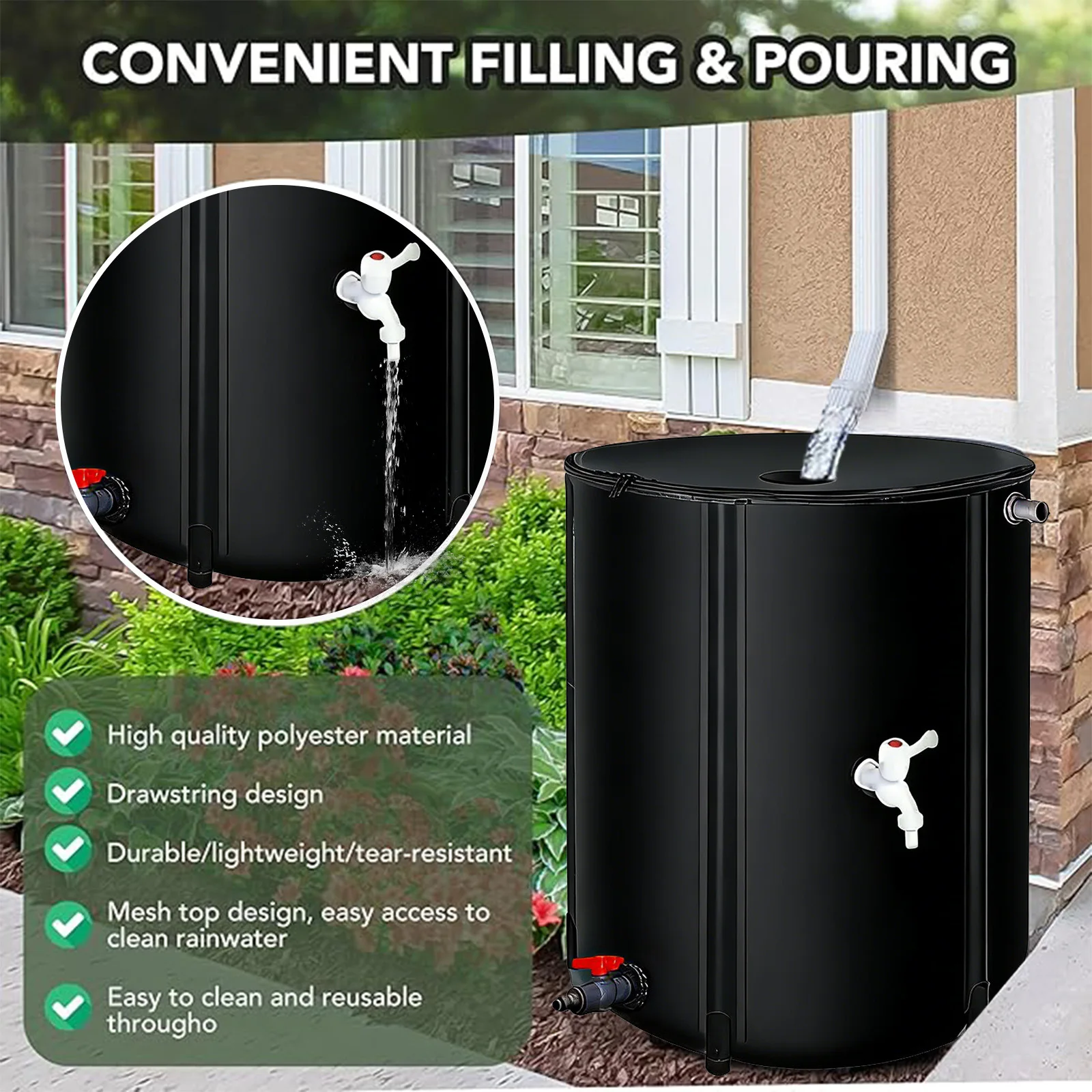 Outdoor Rainwater Collection Tank Multi-functional Water Storage Tank Fold Garden Rainwater Collector PVC Connection
