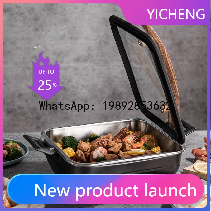 

Xl buffet stove heat preservation pot stainless steel plug-in lid breakfast hotel restaurant canteen commercial rectangular