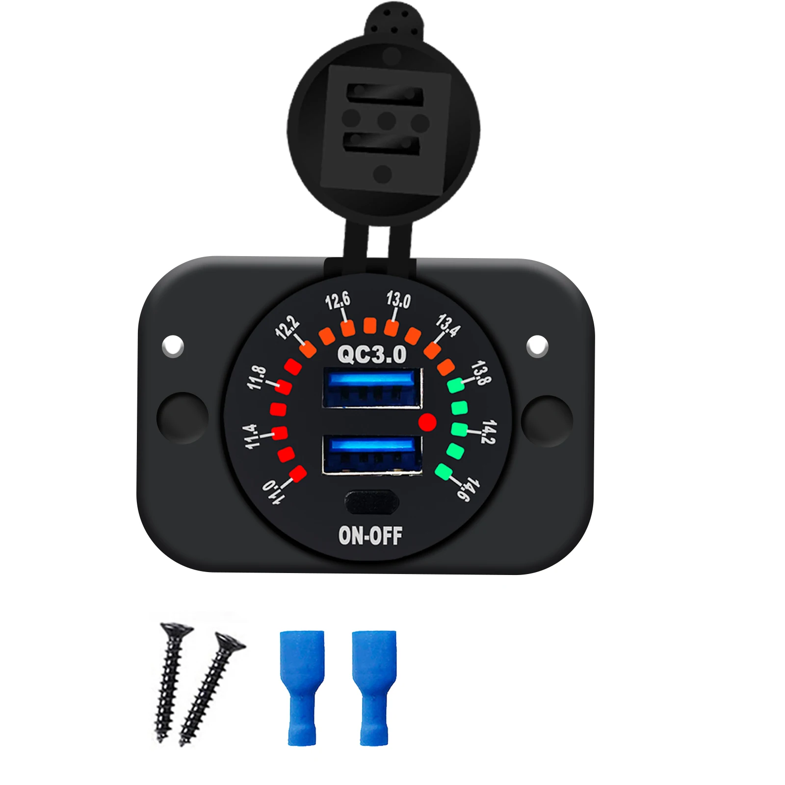carregador-rapido-duplo-usb-qc30-12-24v-com-voltimetro-colorido-monitor-de-bateria-digital-a-prova-d'agua-para-motocicleta-carro-rv-caminhao-marinho