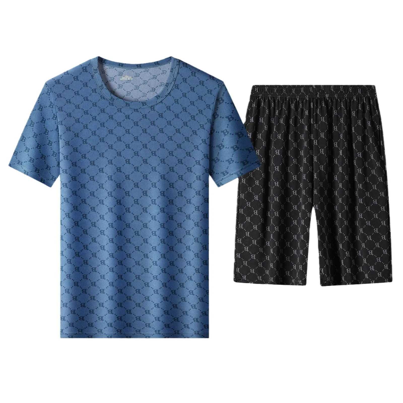 

Men's 2025 Summer Short-Sleeved T-Shirt New Ice Silk Printing High-End Trend Fashion Cool Feeling Half-Sleeved T-Shirt Shorts