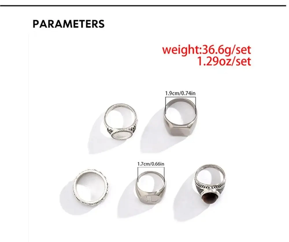 Vintage Geometry Rings Set For Man Punk Personalized Hip Hop 5Pcs Ring Charm Jewelry New Male Accessories Wholesale