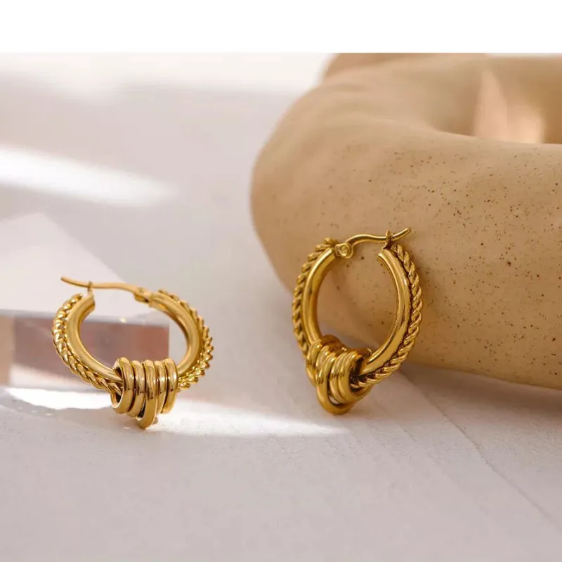 SRCOI Punk Metal Stainless Steel Chunky Hoop Earrings For Women Jewelry Golden Curved Rope Edge Creole Hoops Unique Design