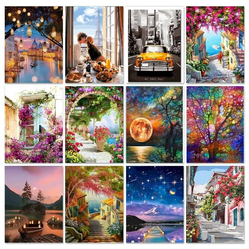 GATYZTORY Painting By Numbers For Adults Children Seaside Town DIY Handmade Painting Numbers Landscape Picture Home Decor Gift