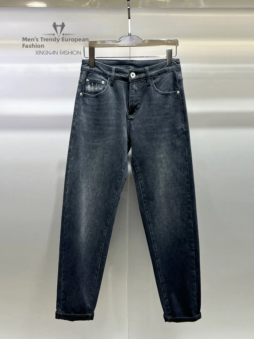 

Retro Waed Slim Fit Jeans for Men Casual High Waist Denim Pants Autumn Winter Faion Trend Youth ular Straight Leg Long...