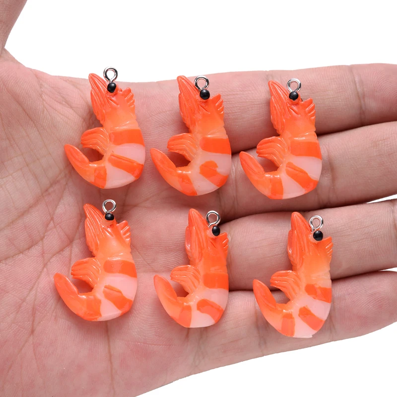 10Pcs Charms Simulation Shrimp 20x30mm Resin Pendant for Earring Bracelet Necklace Keychain DIY Jewelry Making Accessories