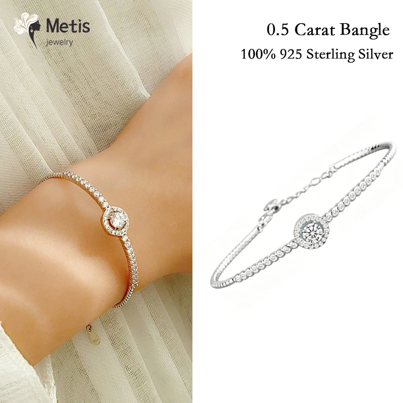 

Metis S925 Sterling Silver Solid Bracelet 0.5ct Moissanite Women Girls Bracelet Suitable for Birthday Party Gifts Luxury Jewelry