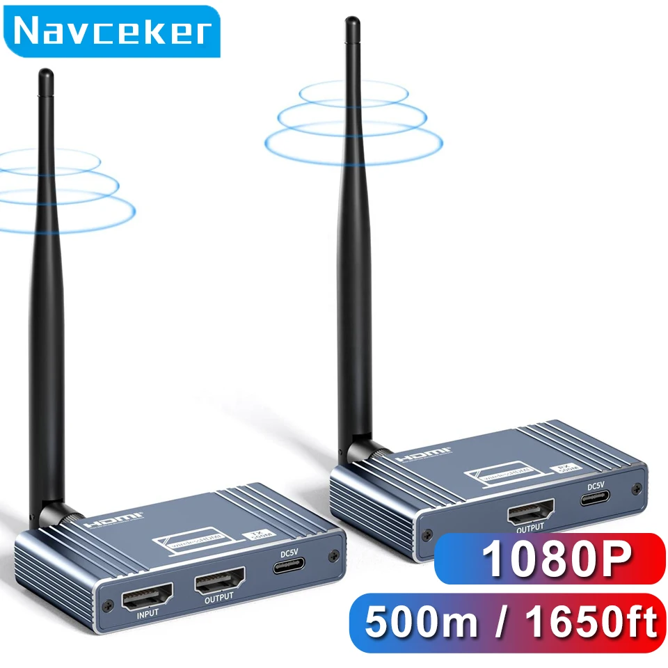 Navceker 1080P HDMI Wireless Transmitter Receiver 500M Video Transceiver Display Extender for Camera Laptop to TV