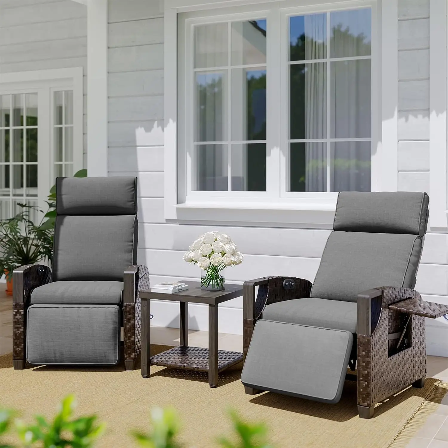 

Indoor & Outdoor Recliner with Coffee Table Set 150° Lay Flat with Independent Adjustable Back and Cushion