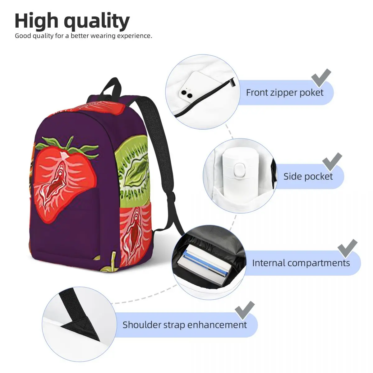 Sexy Vulva Fruits Student Backpack School Bag Hiking Travel Daypack for Boys Girls Bookbag Shoulder Bags
