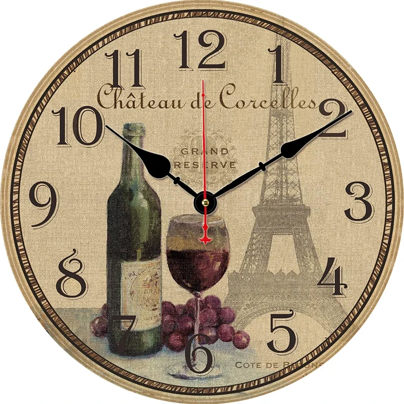 Red Wine Eiffel Tower Custom Clock Round Digital Wall Clock Large Silent Clock Family Lovers Friends Gifts Wall Home Decorative