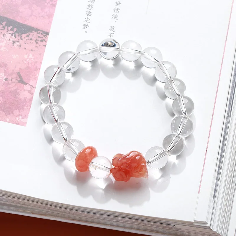 White Crystal Yanyuan Agate Little Fox Fairy Bracelet Beaded Bracelet for Women Light Luxury Elegant Jewelry Gifts