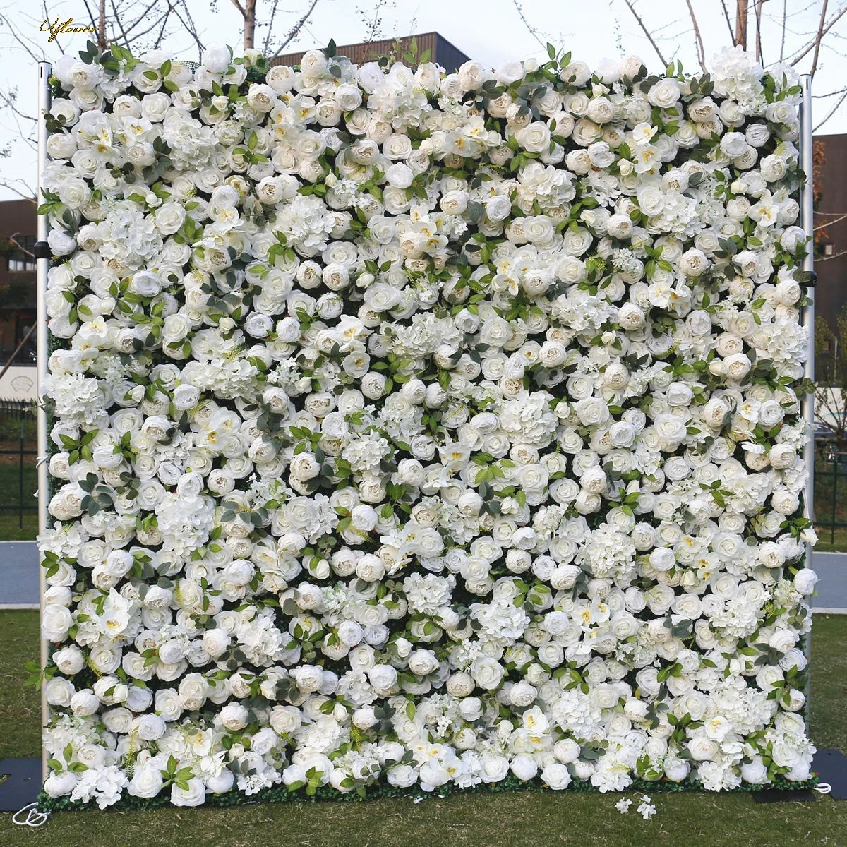 Luxury Wedding Green White Rose 5D Artificial Flower Wall Flower Arch Backdrop Floral Event Party Prop Floral Arrangement Decor