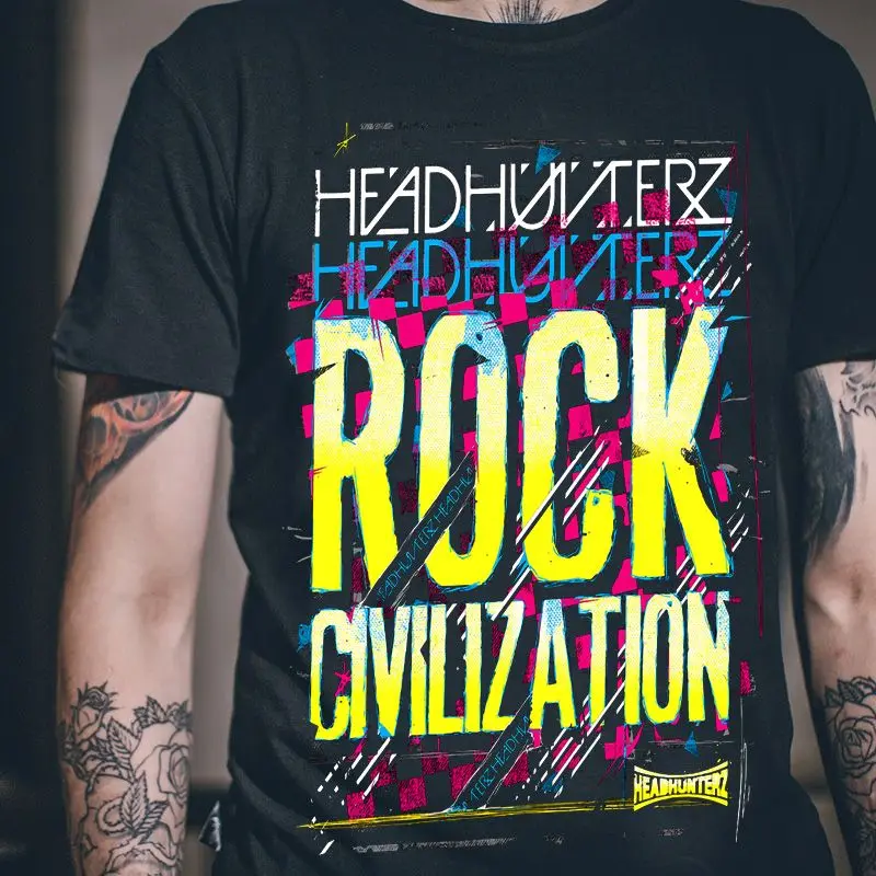 

European and American Style Pure Cotton Printed Short-sleeved T-shirt Men's Stree Street Punk Hip-hop Personality Rock Band ROCK