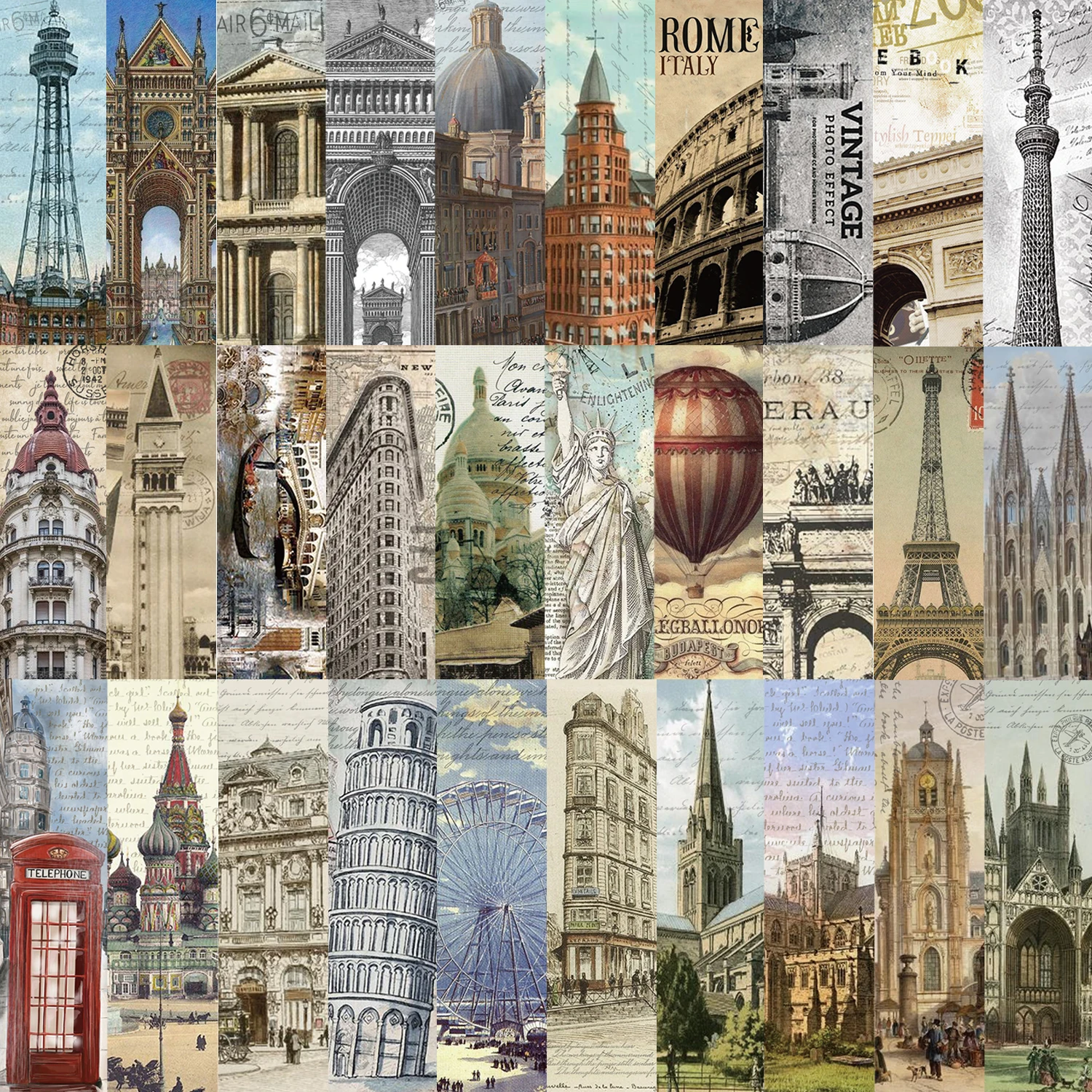 30pcs World Classic Architecture Bookmarks European and American Retro Style Reading Books Marked Paper Cards Creative Diy