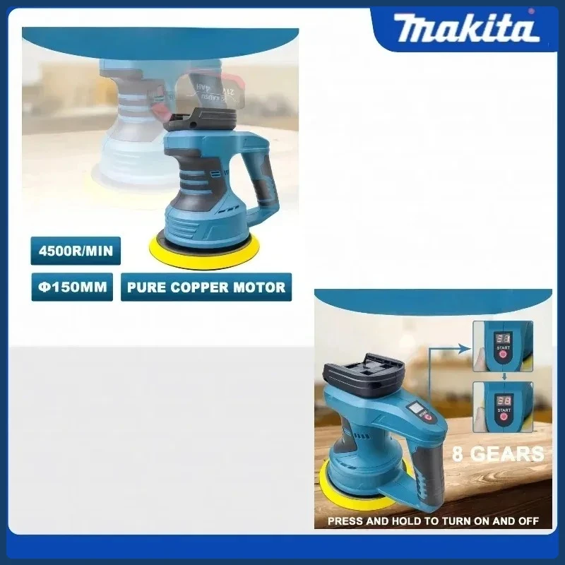 Makita 18V Akumulatorowa polerka samochodowa, elektryczne narzędzie do woskowania i polerowania z 8 regulowanymi prędkościami